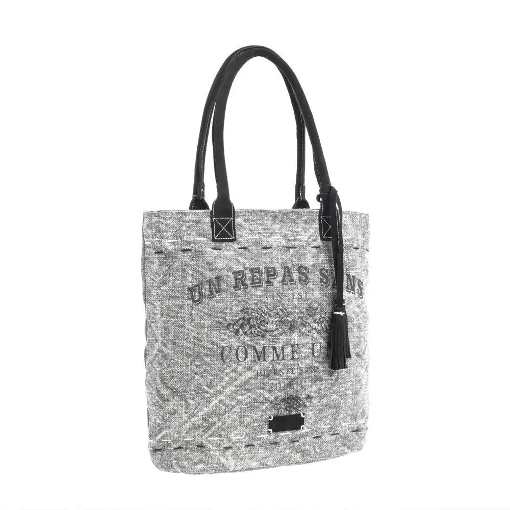 Myra Bag Handmade Cloudstar Tote Bag Upcycled Canvas & Cowhide Leather